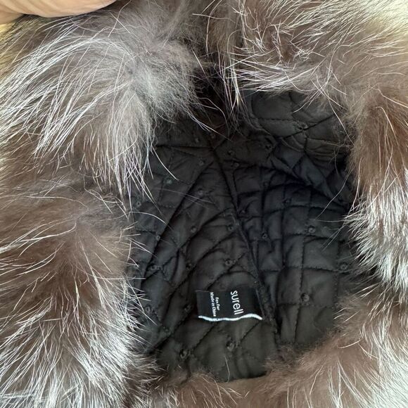 Surell Genuine Blue Fox Fur Trim Quilted Trapper Hat Black with fur Pom Poms - Picture 5 of 7